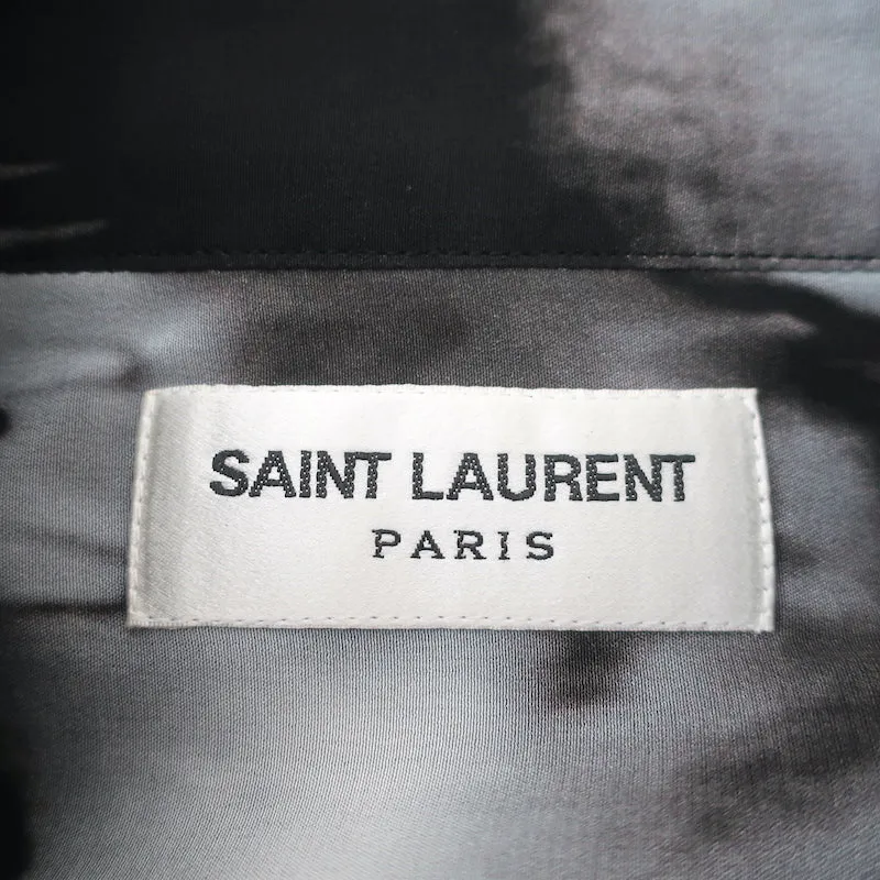 Chemise Saint Laurent à manches courtes Noir/Gris Tie Dye Soie Taille 38 Col