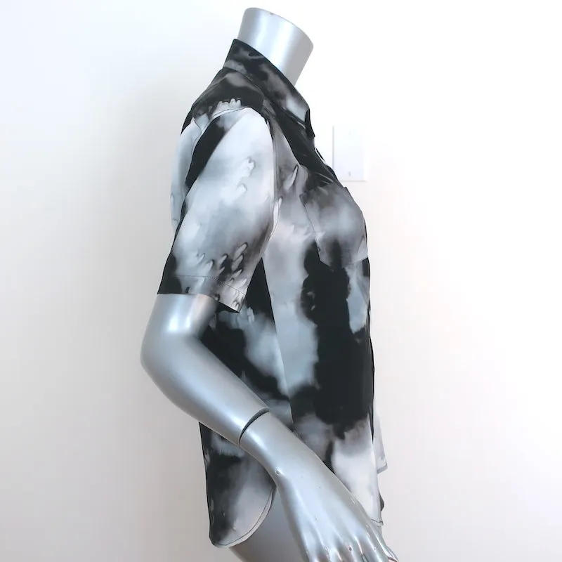 Chemise Saint Laurent à manches courtes Noir/Gris Tie Dye Soie Taille 38 Col