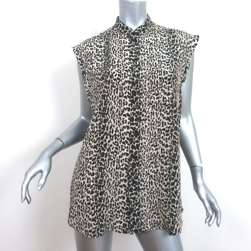 Saint Laurent Blouse sans manches à boutons en soie imprimée léopard Taille 36