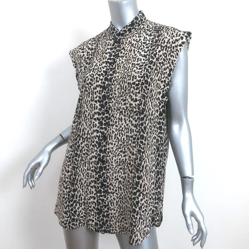 Saint Laurent Blouse sans manches à boutons en soie imprimée léopard Taille 36