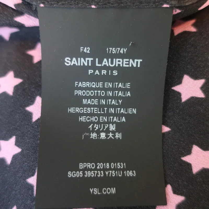 Chemise en soie Saint Laurent à motif étoilé Noir/Rose Taille 42 Blouse à manches longues