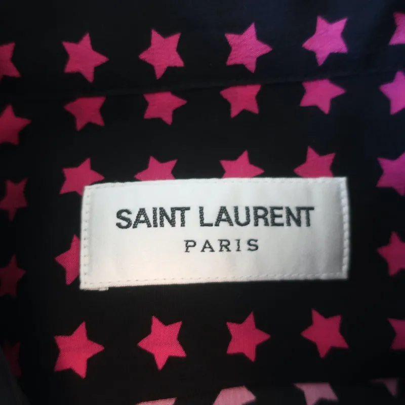 Chemise en soie Saint Laurent à motif étoilé Noir/Rose Taille 42 Blouse à manches longues