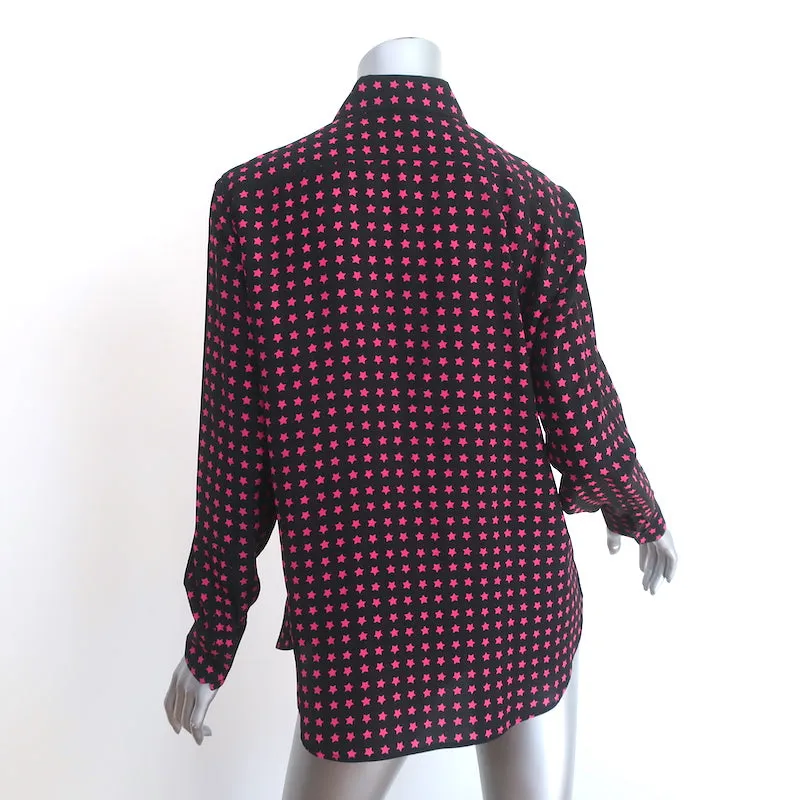 Chemise en soie Saint Laurent à motif étoilé Noir/Rose Taille 42 Blouse à manches longues