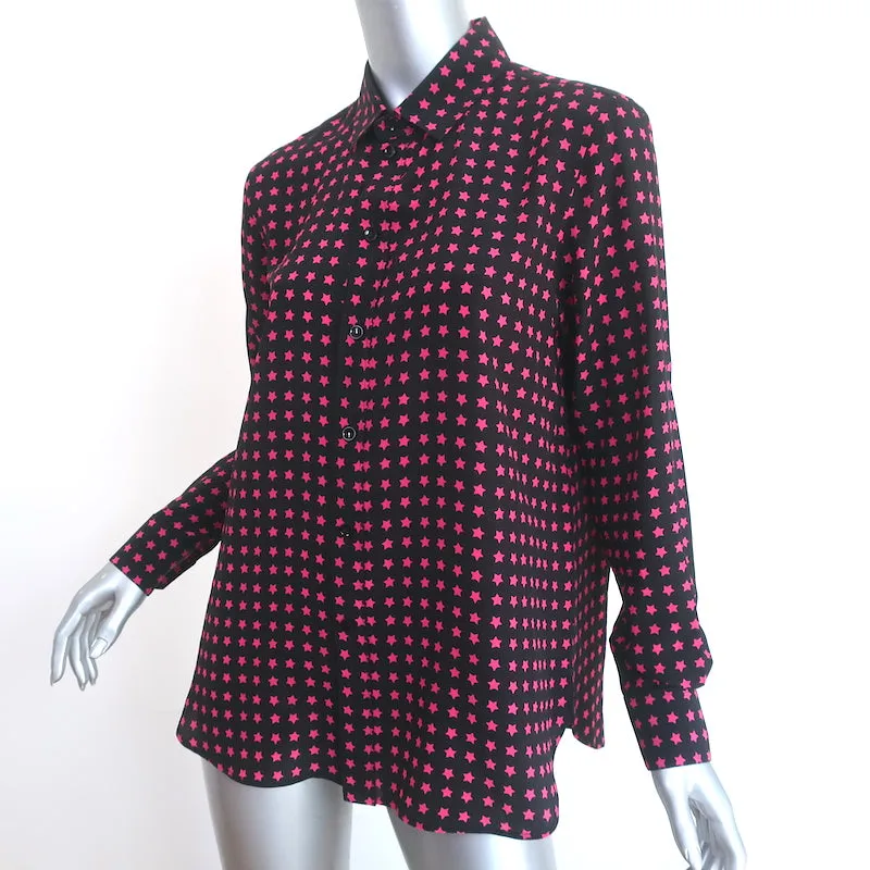Chemise en soie Saint Laurent à motif étoilé Noir/Rose Taille 42 Blouse à manches longues