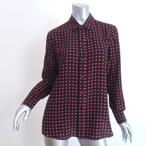 Saint Laurent Star Print Silk Shirt Black/Pink Size 42 Long Sleeve Blouse