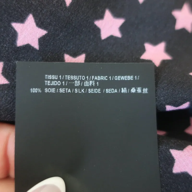 Chemise en soie Saint Laurent à motif étoilé Noir/Rose Taille 42 Blouse à manches longues