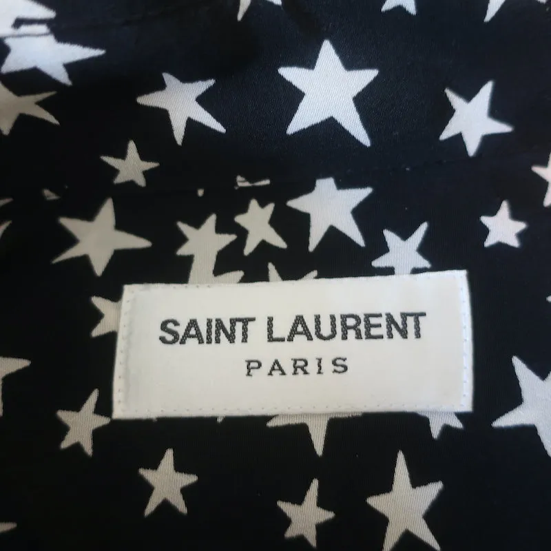 Chemise en soie Saint Laurent à motif étoilé Noir/Blanc Taille 42 Manches longues