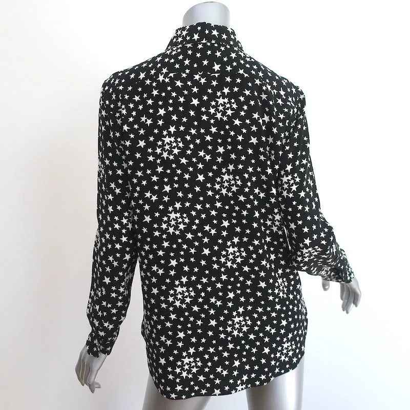 Chemise en soie Saint Laurent à motif étoilé Noir/Blanc Taille 42 Manches longues