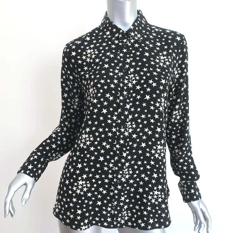 Chemise en soie Saint Laurent à motif étoilé Noir/Blanc Taille 42 Manches longues