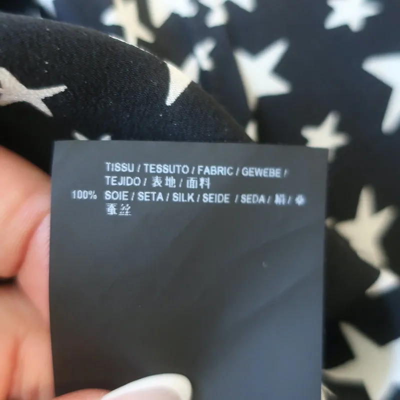 Chemise en soie Saint Laurent à motif étoilé Noir/Blanc Taille 42 Manches longues