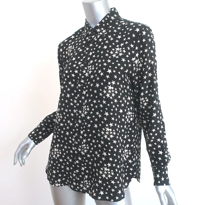 Chemise en soie Saint Laurent à motif étoilé Noir/Blanc Taille 42 Manches longues