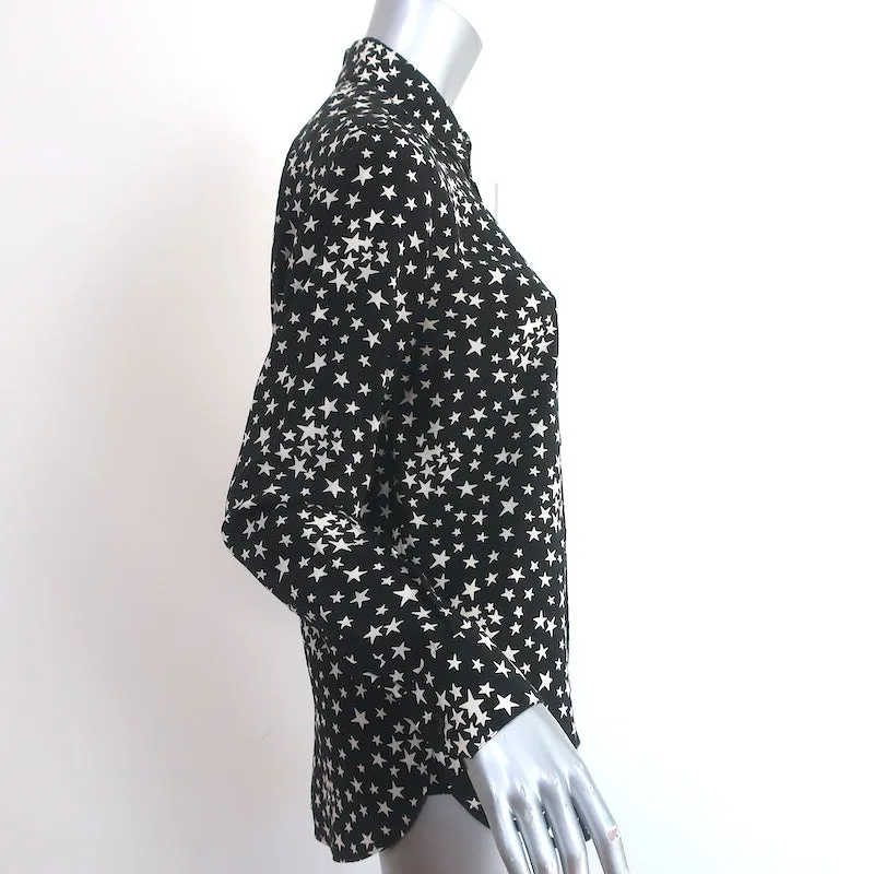Chemise en soie Saint Laurent à motif étoilé Noir/Blanc Taille 42 Manches longues