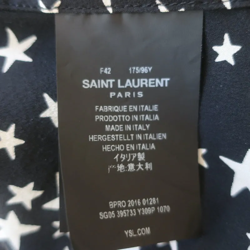 Chemise en soie Saint Laurent à motif étoilé Noir/Blanc Taille 42 Manches longues