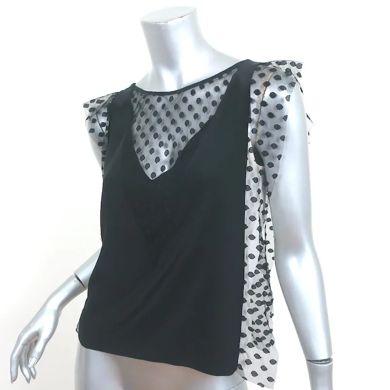 Sandro Blouse à motifs colorés Noir à pois en mousseline et soie Taille 1 Haut sans manches