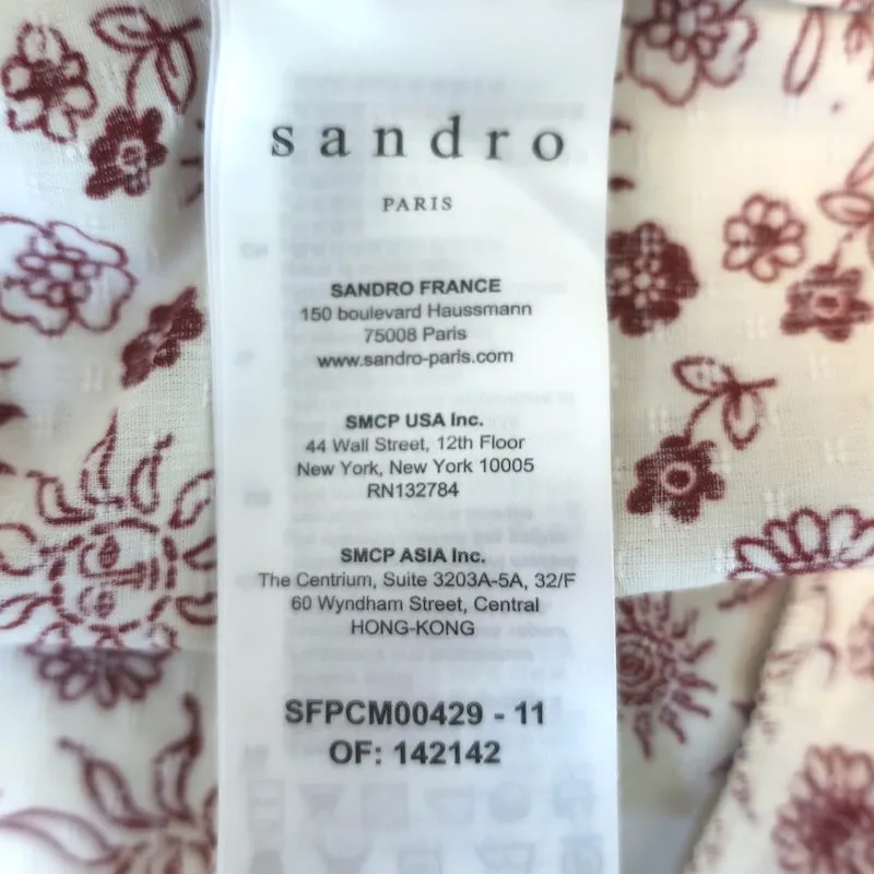 Haut Sandro à manches ballon Miranda Imprimé Soleil Rouge/Crème Taille 2 Blouse à boutons