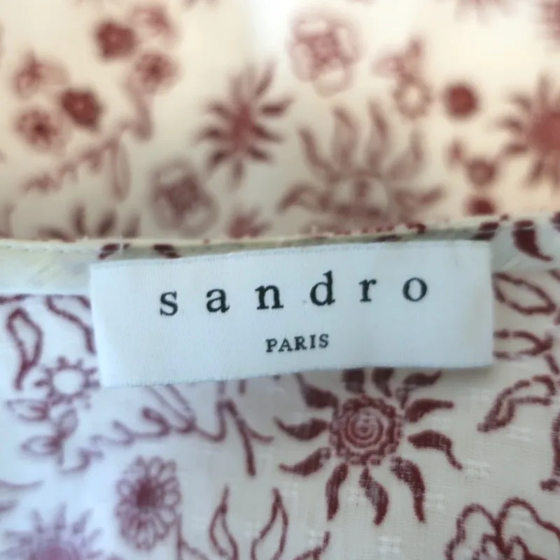 Haut Sandro à manches ballon Miranda Imprimé Soleil Rouge/Crème Taille 2 Blouse à boutons