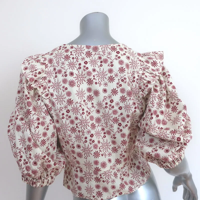 Haut Sandro à manches ballon Miranda Imprimé Soleil Rouge/Crème Taille 2 Blouse à boutons