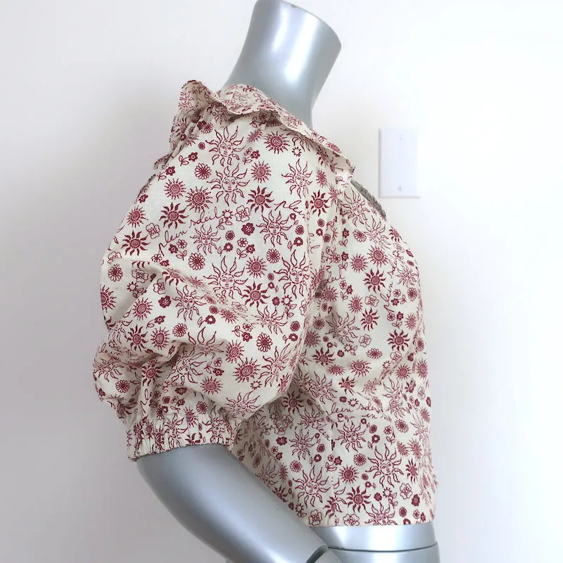 Haut Sandro à manches ballon Miranda Imprimé Soleil Rouge/Crème Taille 2 Blouse à boutons