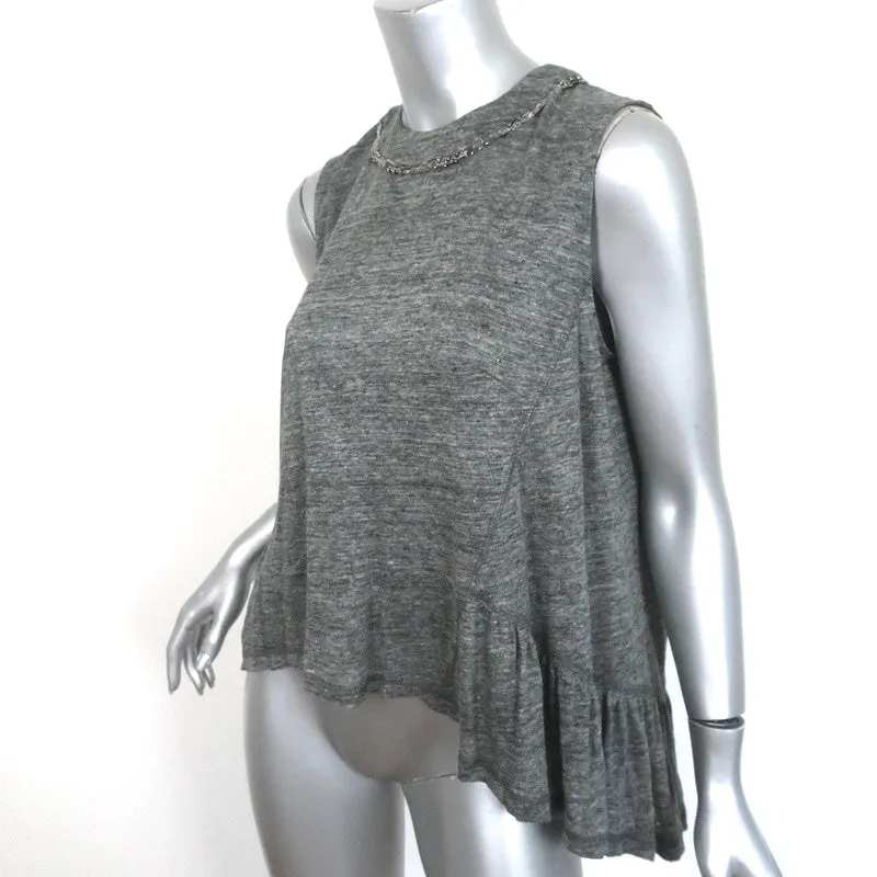SEA New York Top à Pèplum Brodé Gris en Jersey de Lin Taille Petite Sans Manches
