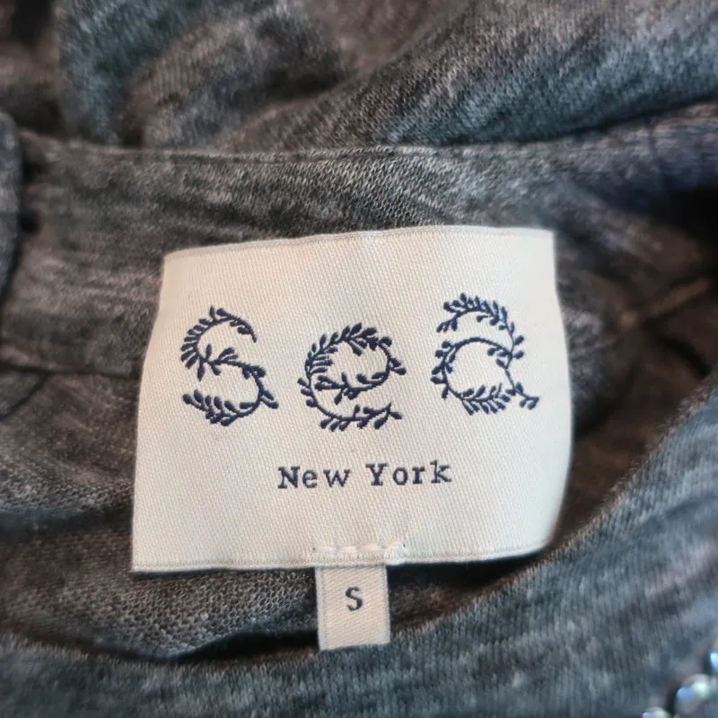 SEA New York Top à Pèplum Brodé Gris en Jersey de Lin Taille Petite Sans Manches