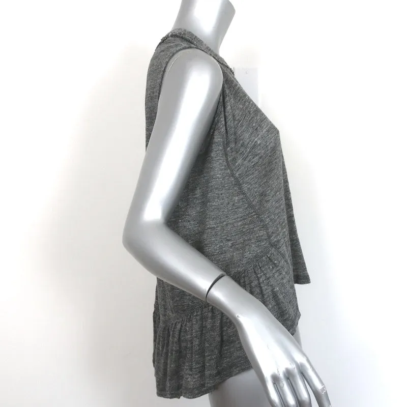 SEA New York Top à Pèplum Brodé Gris en Jersey de Lin Taille Petite Sans Manches