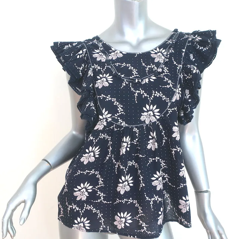 SEA Blouse à volants Tatiana Imprimé floral marine en coton Taille 0 Haut à manches flottantes