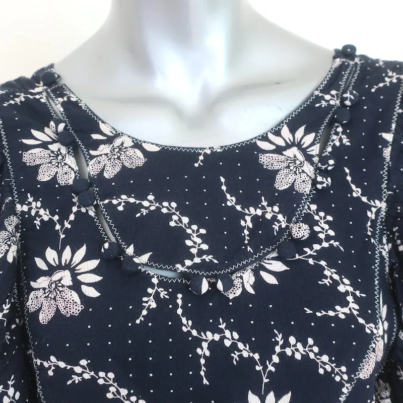 SEA Blouse à volants Tatiana Imprimé floral marine en coton Taille 0 Haut à manches flottantes