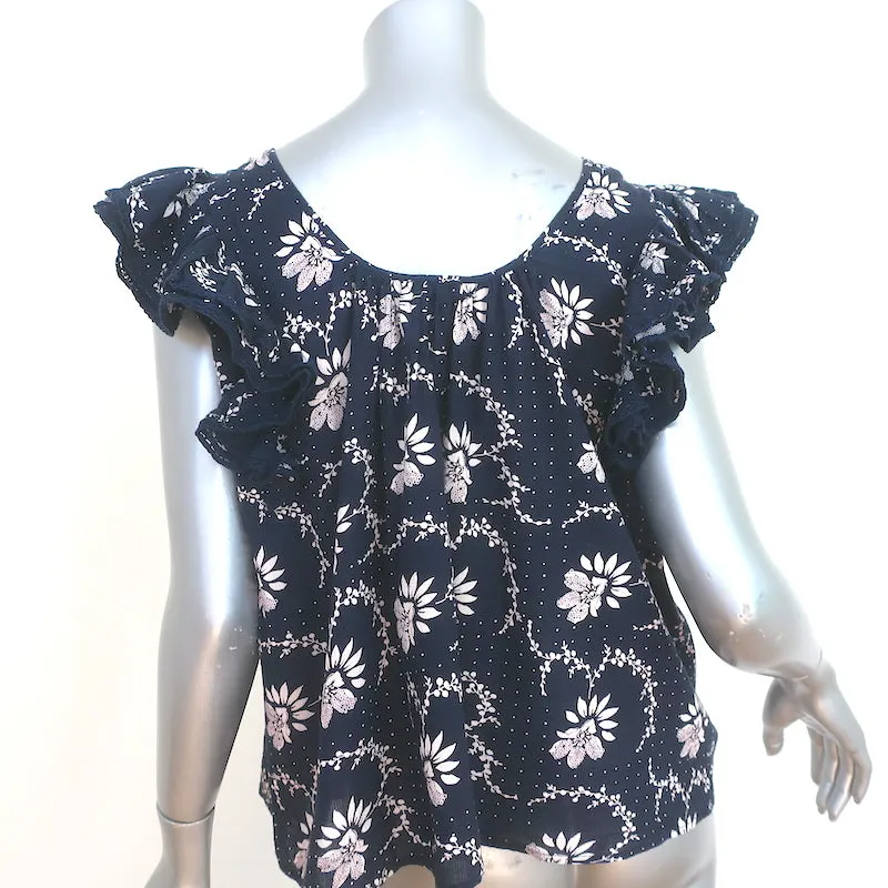 SEA Blouse à volants Tatiana Imprimé floral marine en coton Taille 0 Haut à manches flottantes