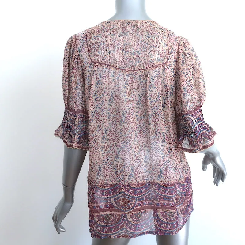 Haut à pompons SEA en mousseline imprimée violette Taille 8 Blouse à manches courtes