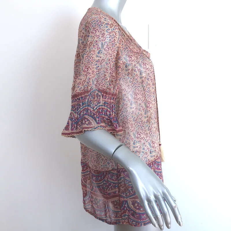Haut à pompons SEA en mousseline imprimée violette Taille 8 Blouse à manches courtes
