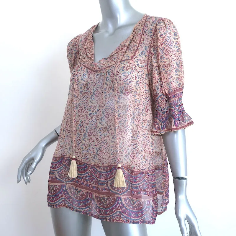 Haut à pompons SEA en mousseline imprimée violette Taille 8 Blouse à manches courtes