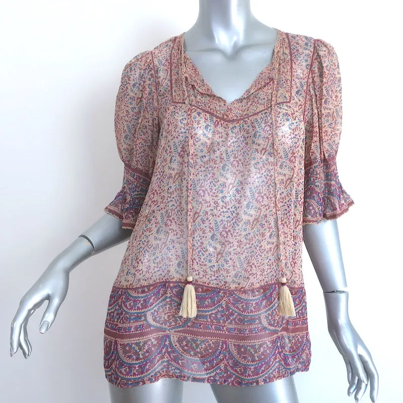 Haut à pompons SEA en mousseline imprimée violette Taille 8 Blouse à manches courtes