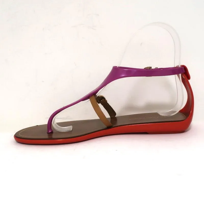 Sandales Jelly Sergio Rossi Cleo à motifs violet/rouge/marron Taille 36 Bride centrale Plat