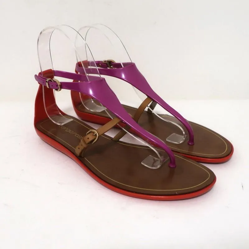 Sandales Jelly Sergio Rossi Cleo à motifs violet/rouge/marron Taille 36 Bride centrale Plat