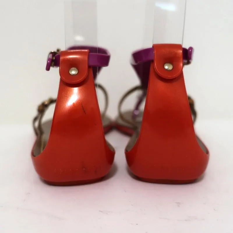 Sandales Jelly Sergio Rossi Cleo à motifs violet/rouge/marron Taille 36 Bride centrale Plat