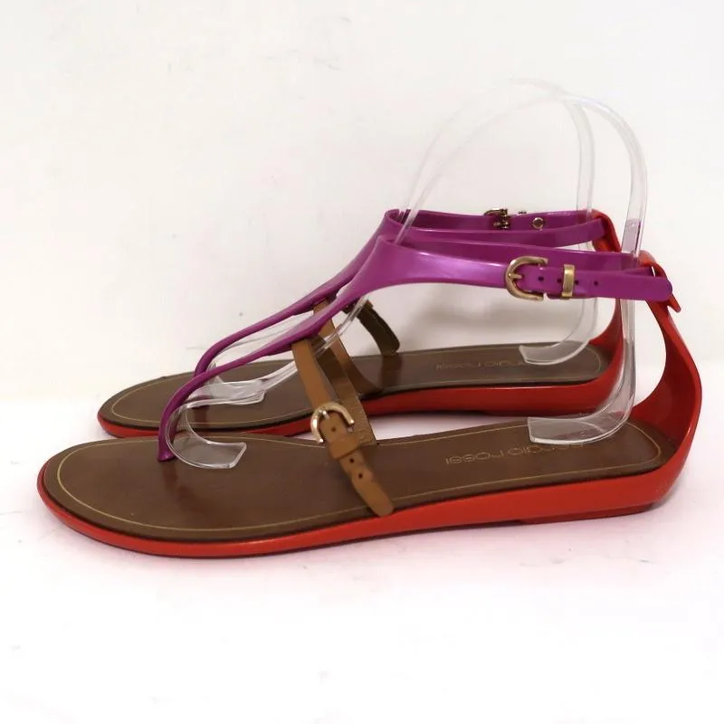 Sandales Jelly Sergio Rossi Cleo à motifs violet/rouge/marron Taille 36 Bride centrale Plat