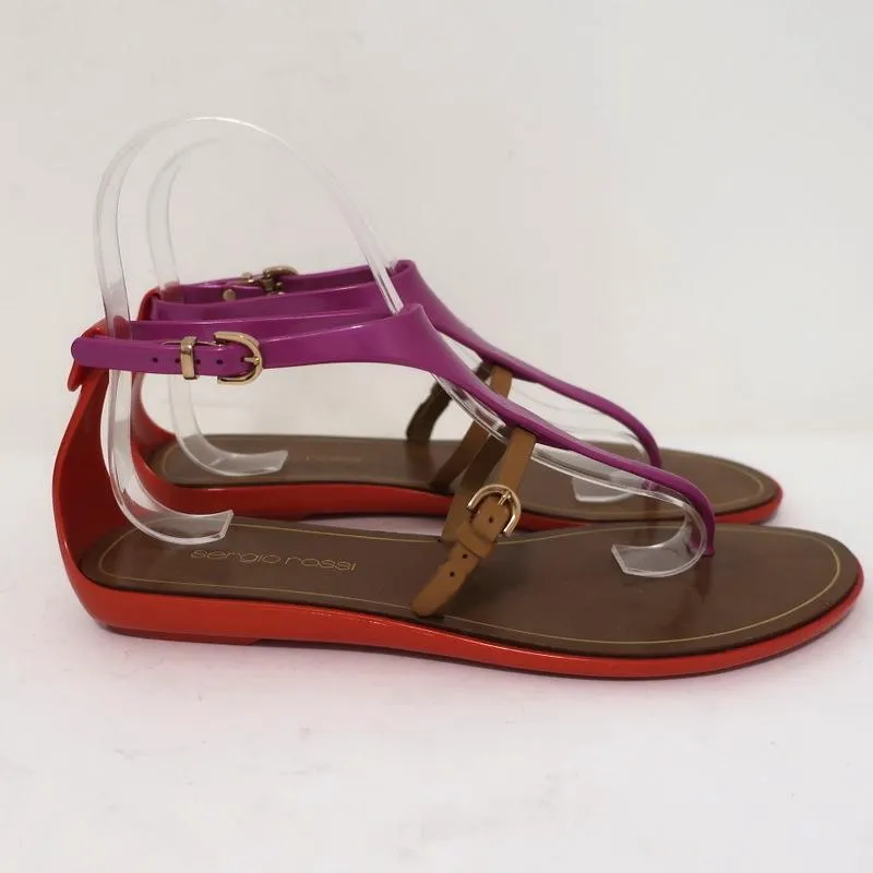 Sandales Jelly Sergio Rossi Cleo à motifs violet/rouge/marron Taille 36 Bride centrale Plat