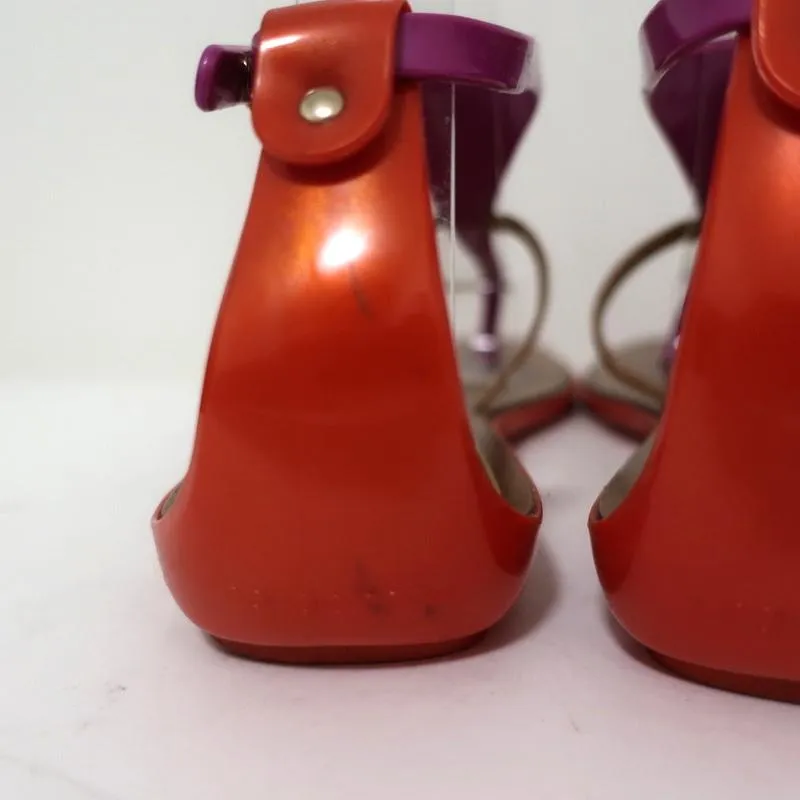 Sandales Jelly Sergio Rossi Cleo à motifs violet/rouge/marron Taille 36 Bride centrale Plat