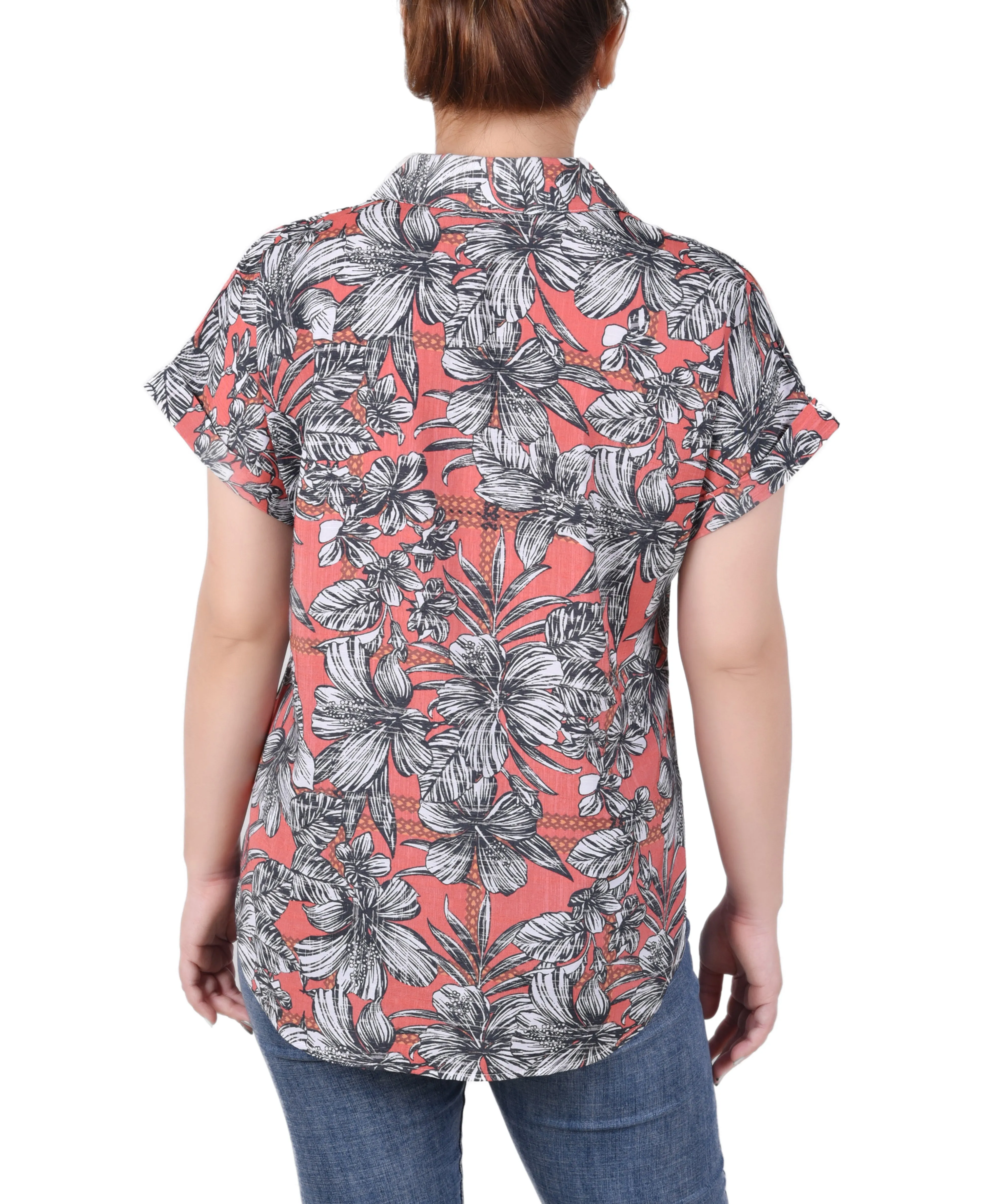 Blouse à boutonnage devant avec manches courtes retroussées