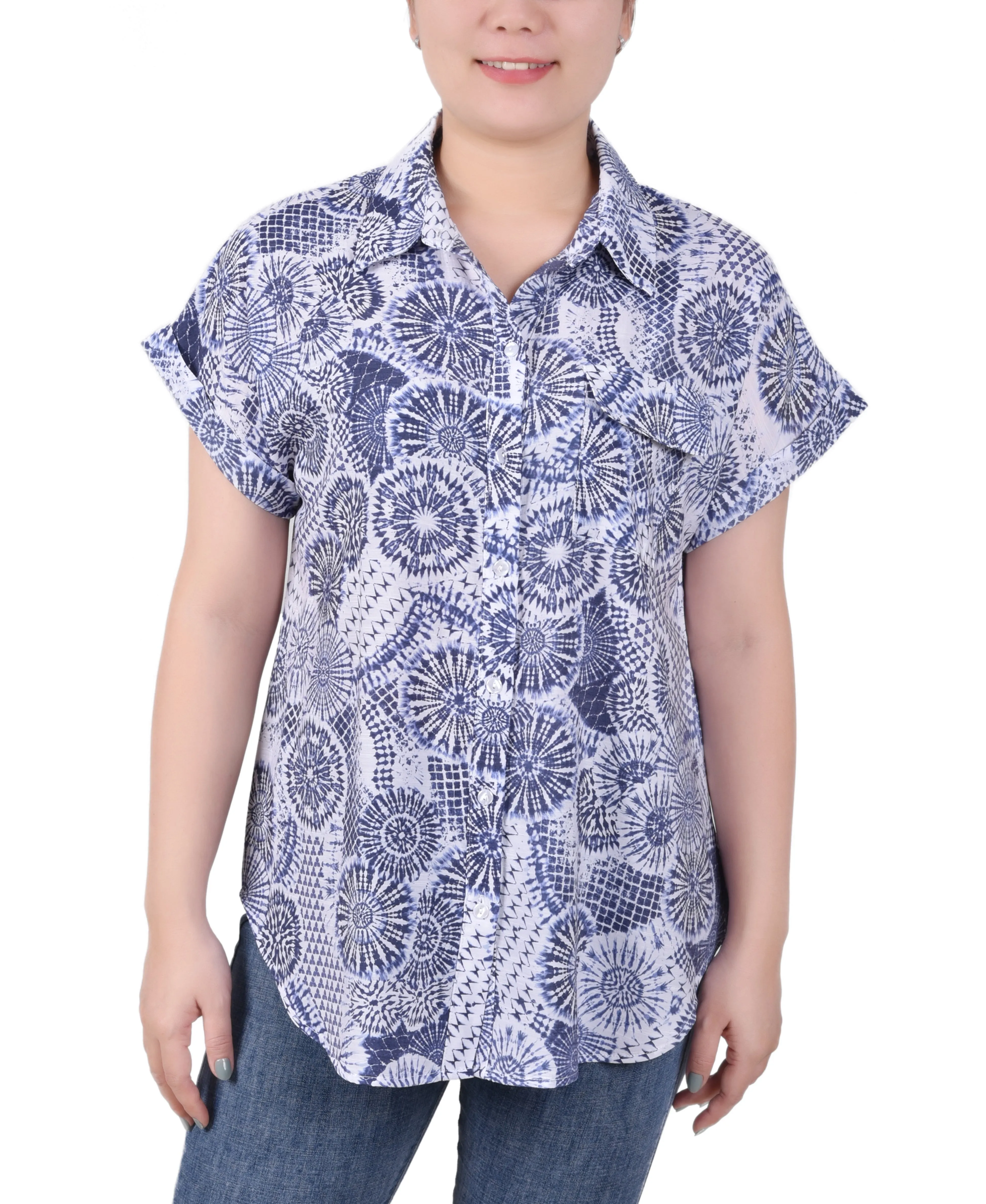 Blouse à boutonnage devant avec manches courtes retroussées