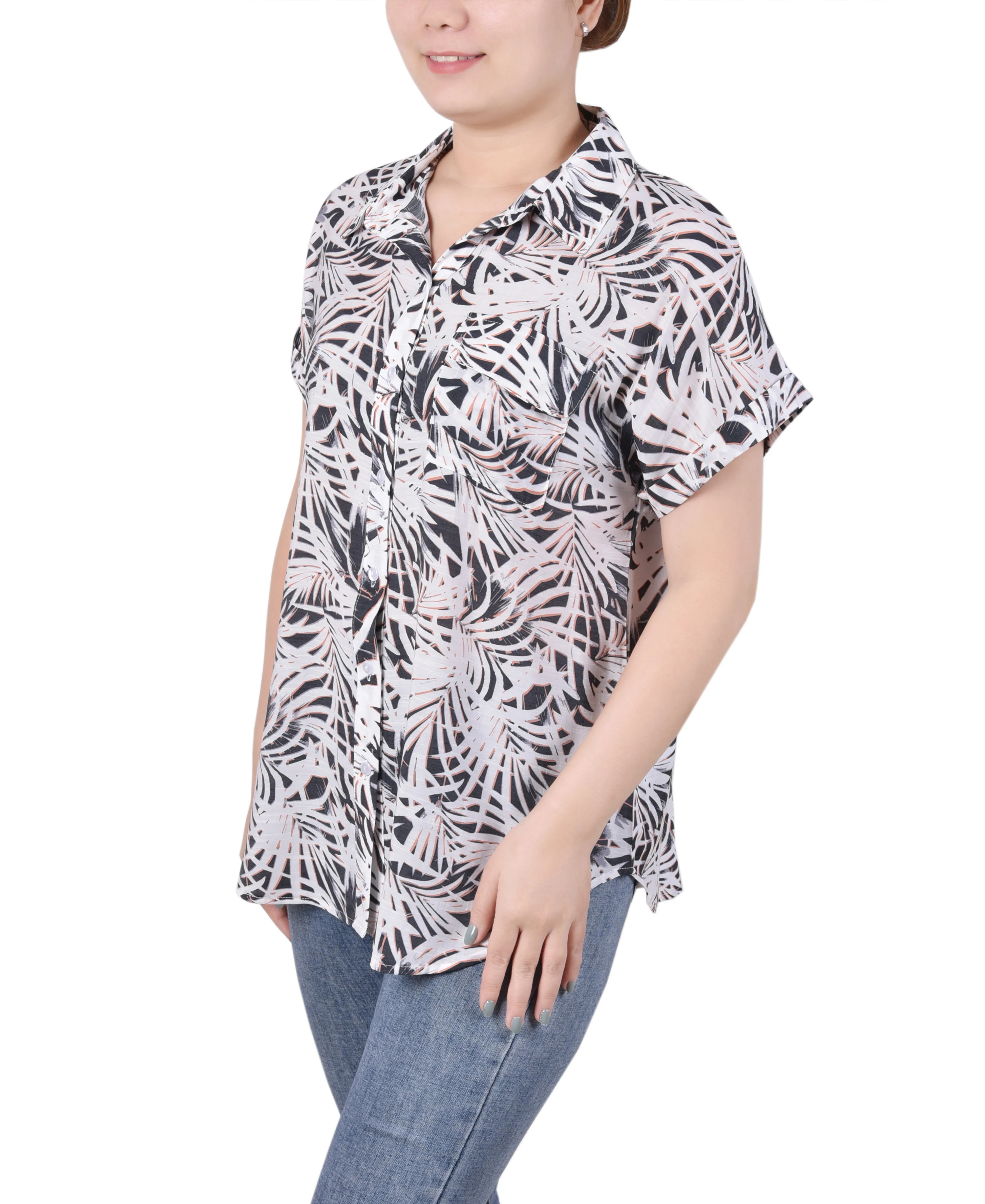 Blouse à boutonnage devant avec manches courtes retroussées