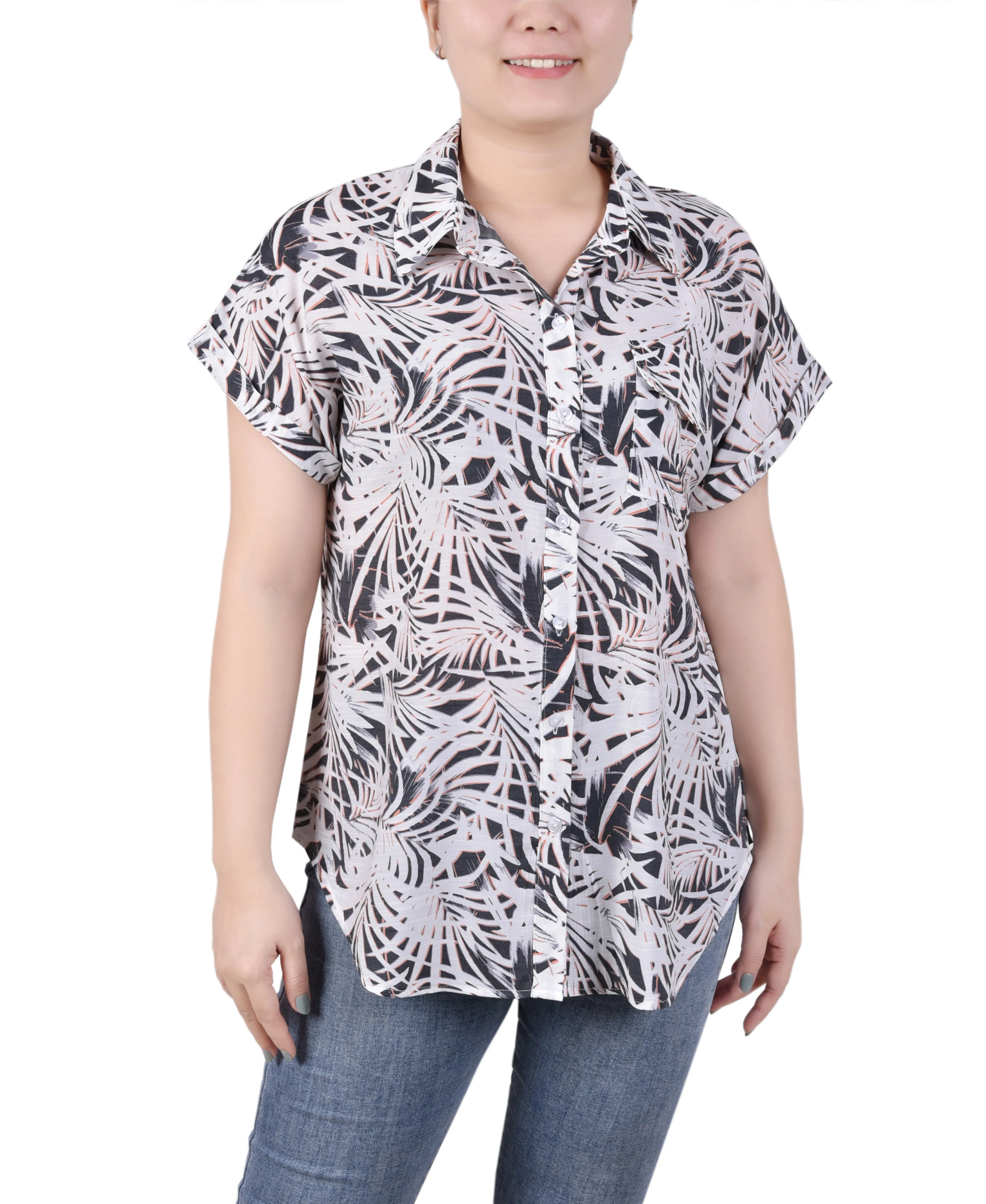 Blouse à boutonnage devant avec manches courtes retroussées