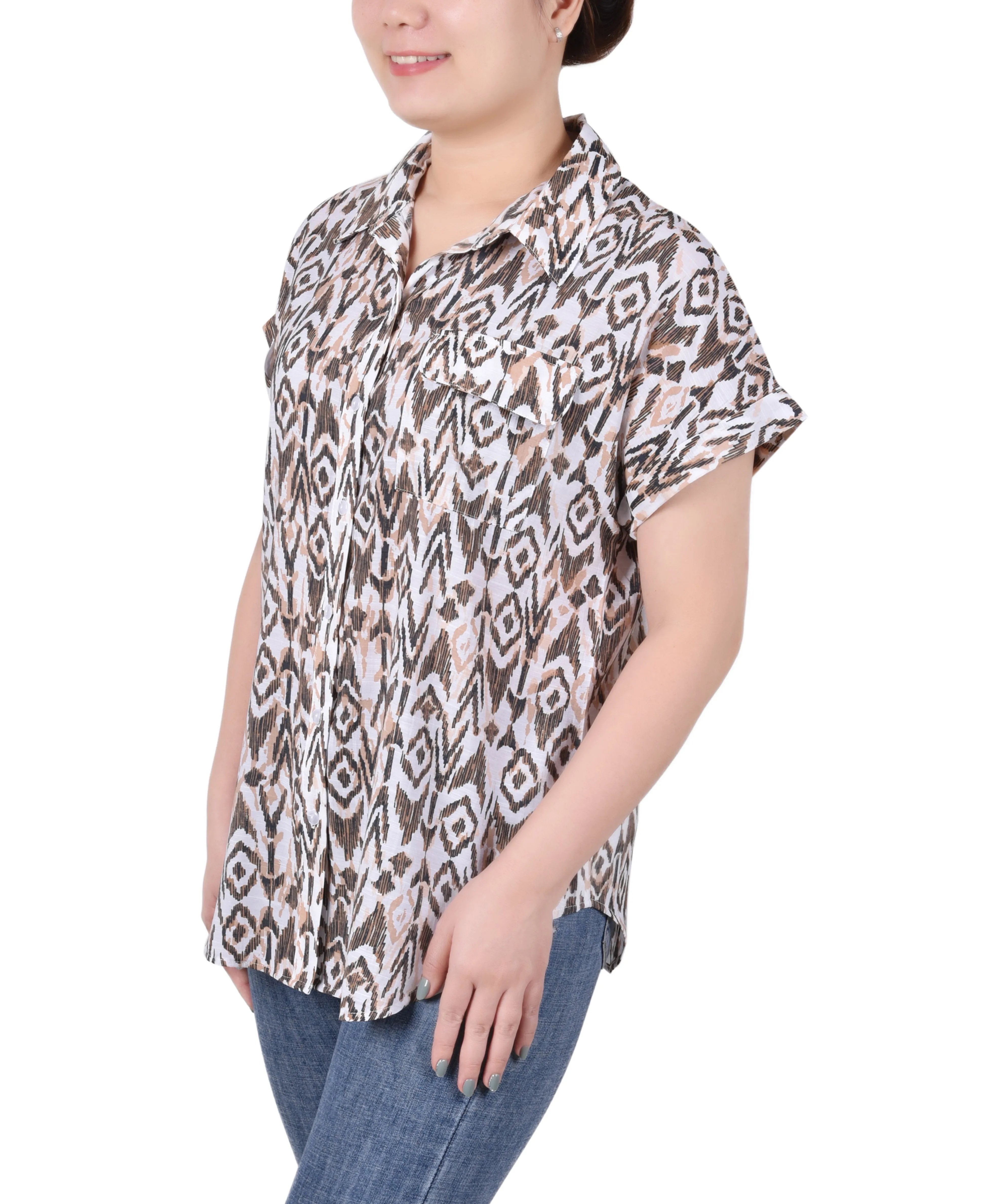 Blouse à boutonnage devant avec manches courtes retroussées