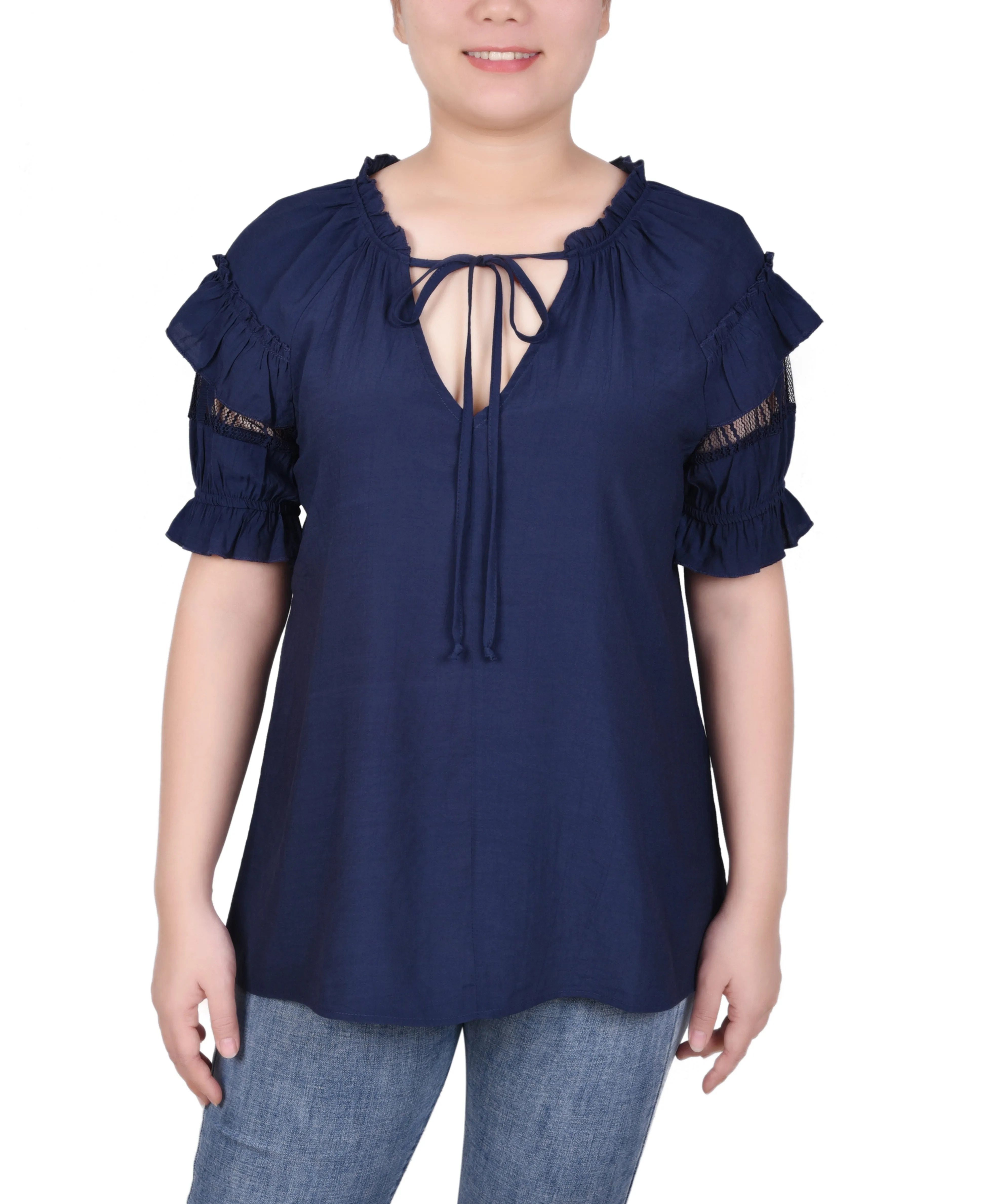 Blouse à manches courtes froncées