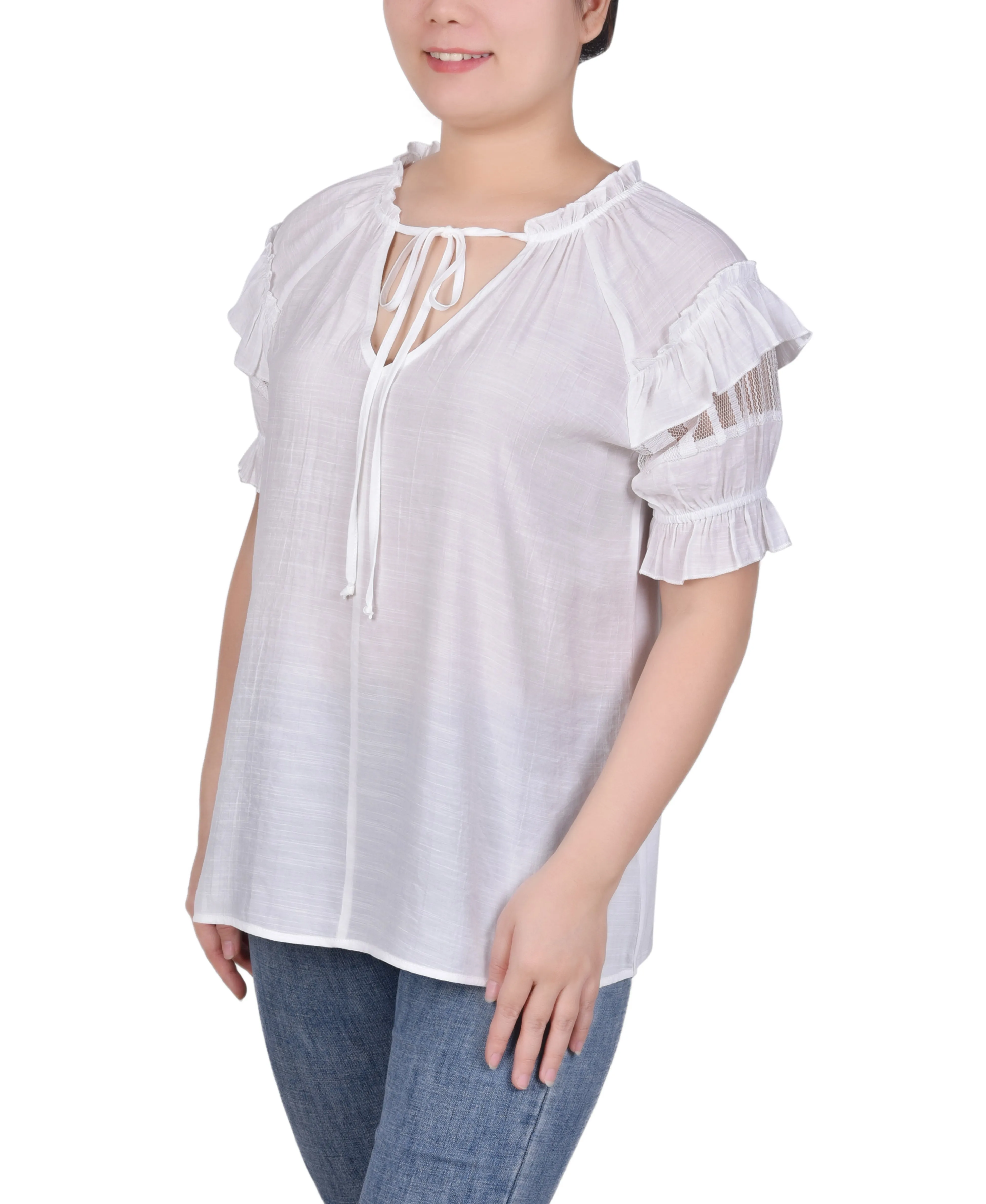 Blouse à manches courtes froncées