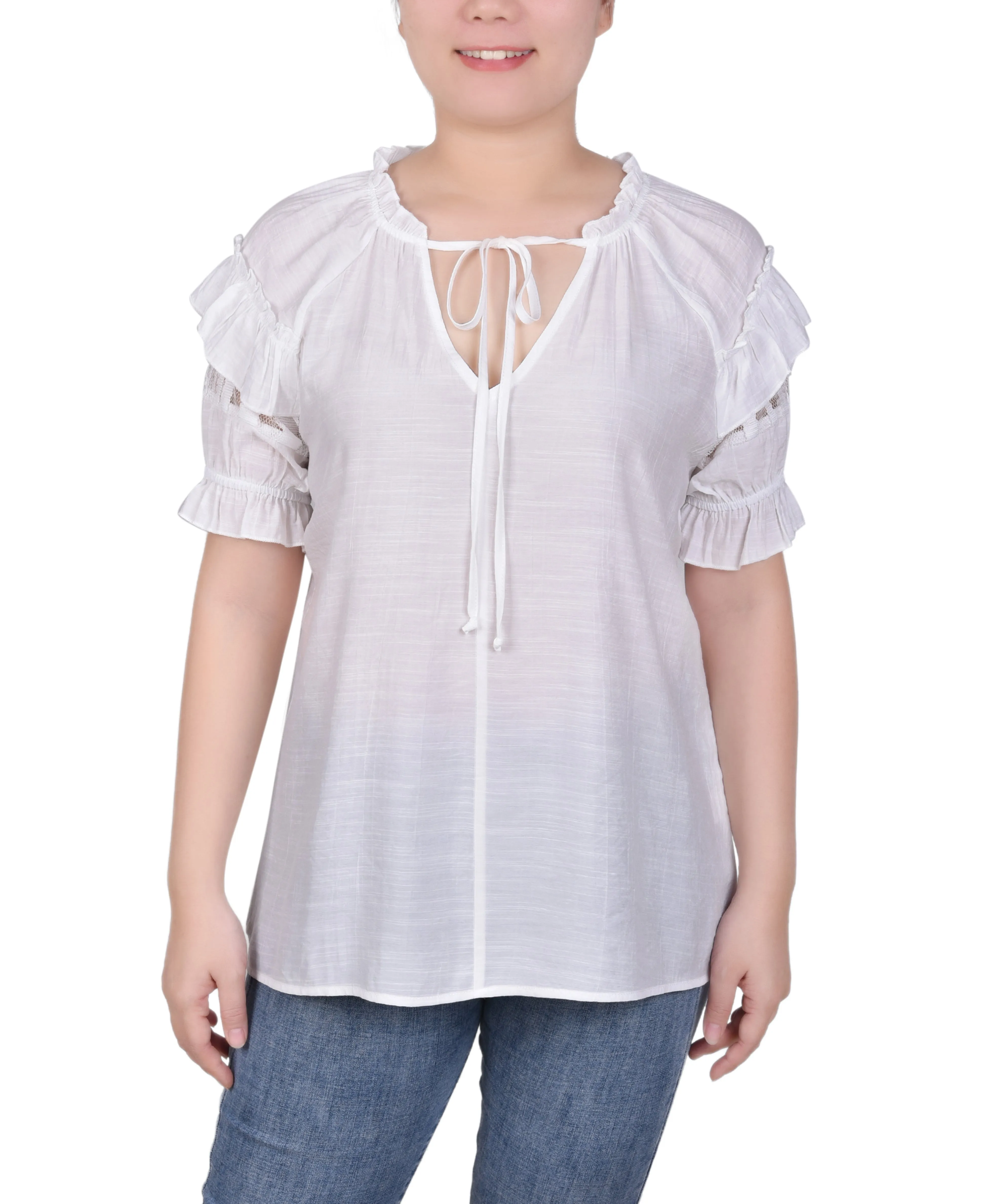 Blouse à manches courtes froncées