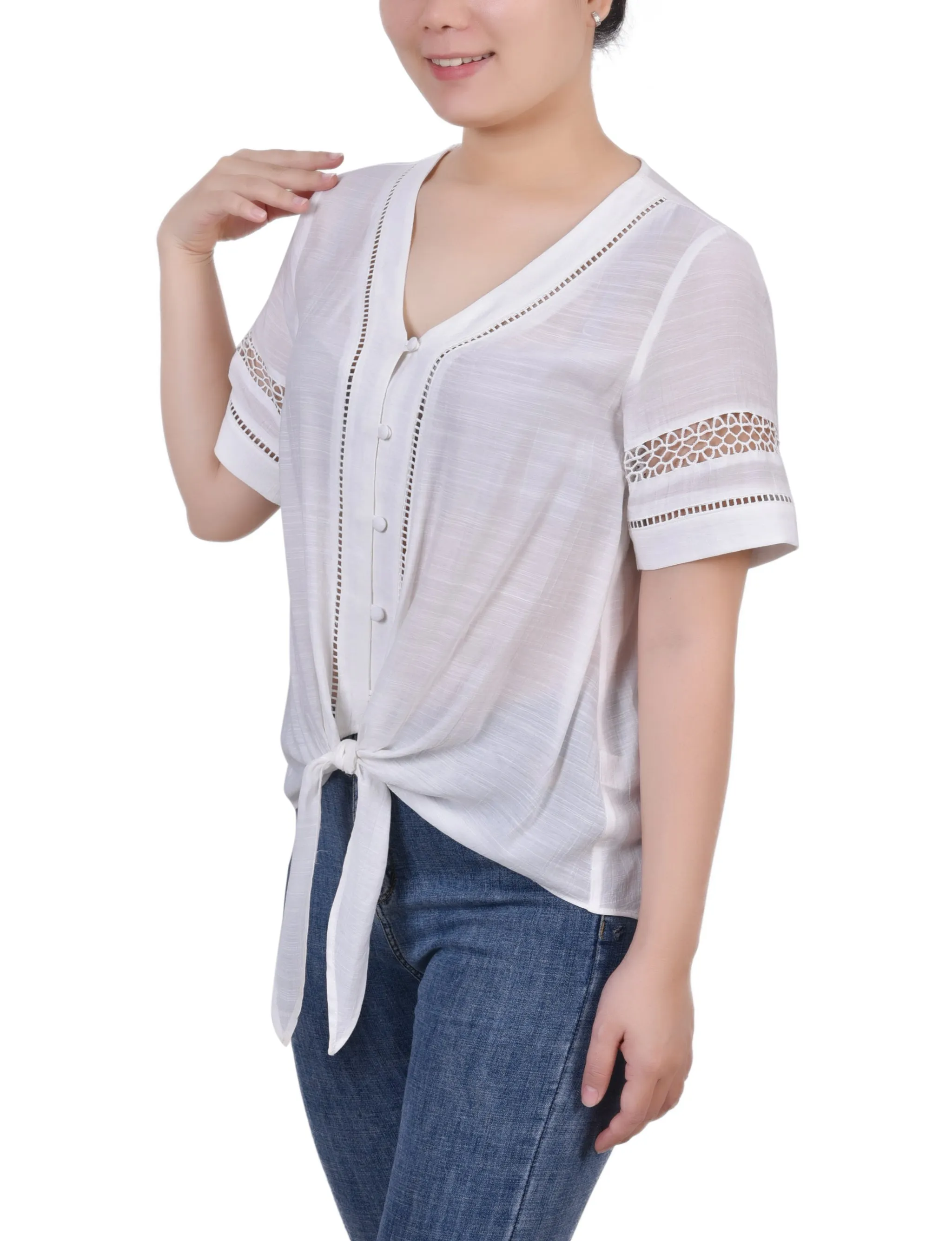 Blouse à manches courtes avec bordure en crochet