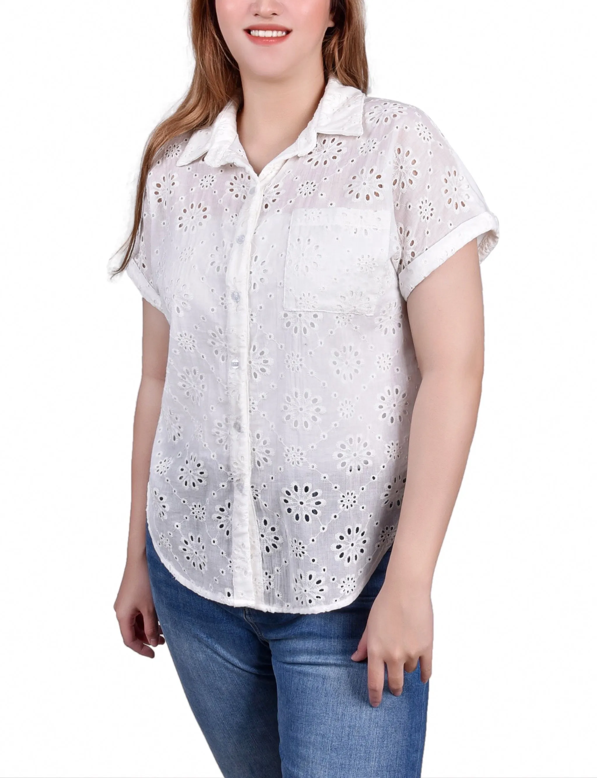 Blouse en jersey à manches courtes avec œillets