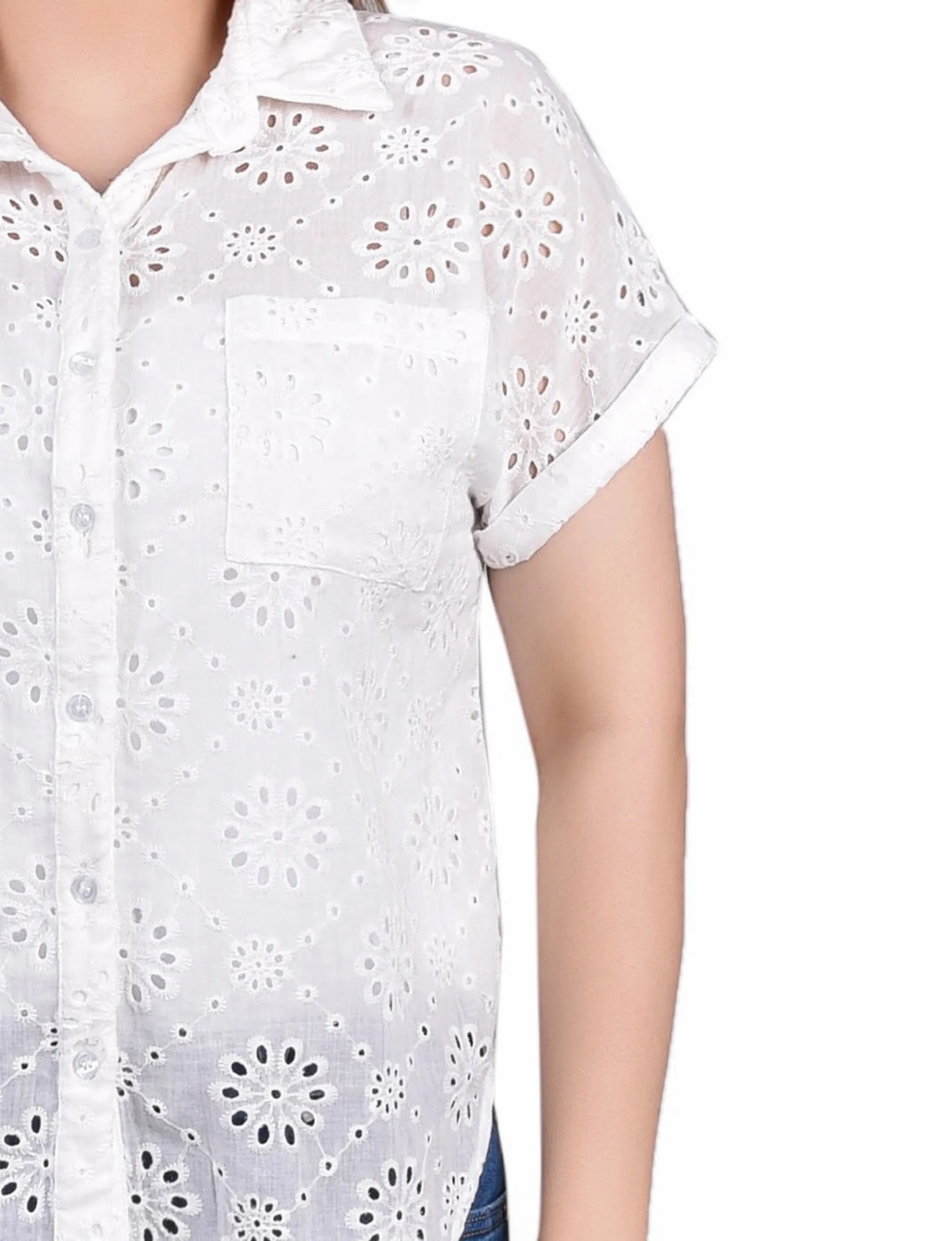 Blouse en jersey à manches courtes avec œillets