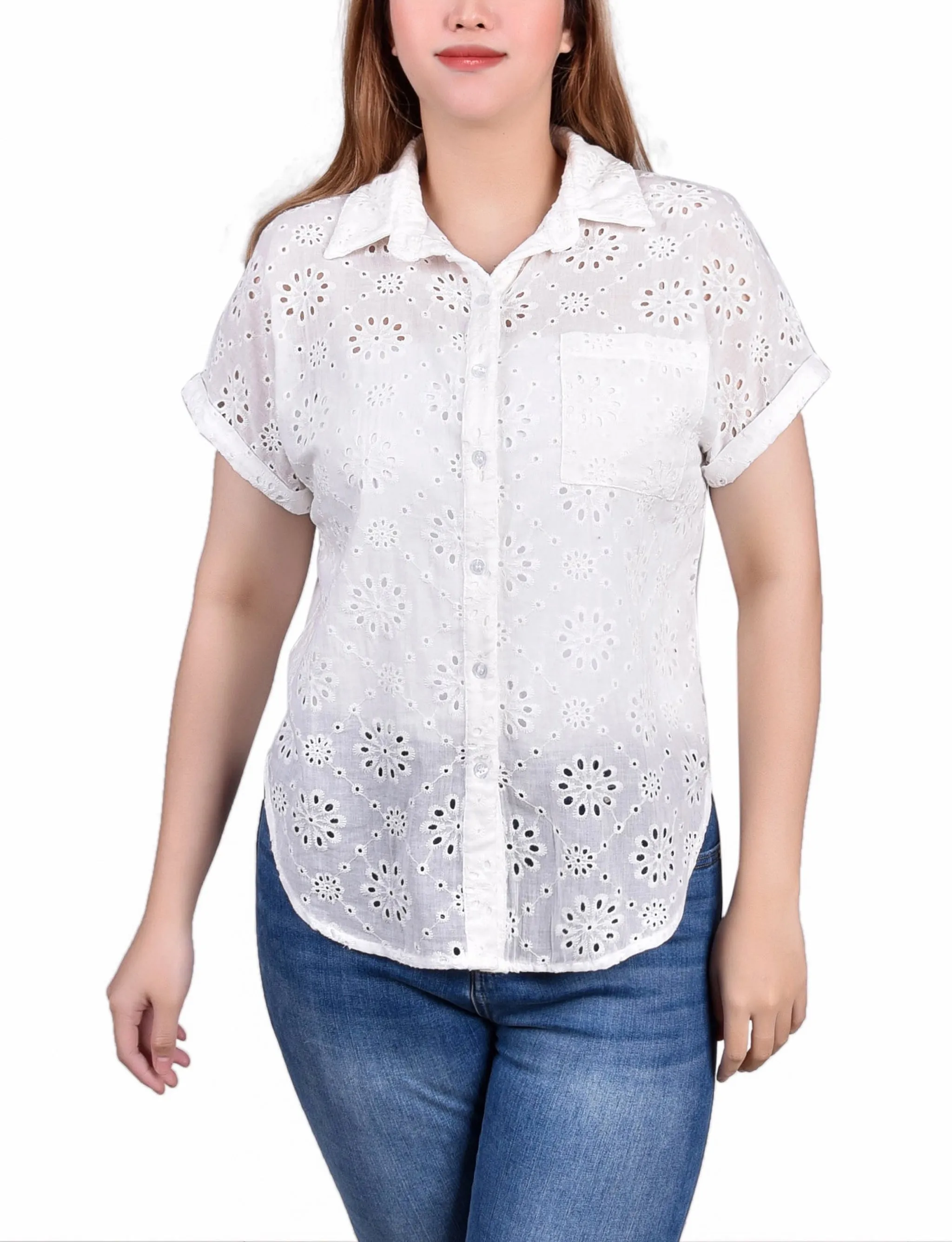 Blouse en jersey à manches courtes avec œillets
